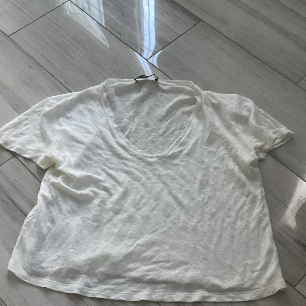 Mango White Scoop Neck Short Sleeve Tee